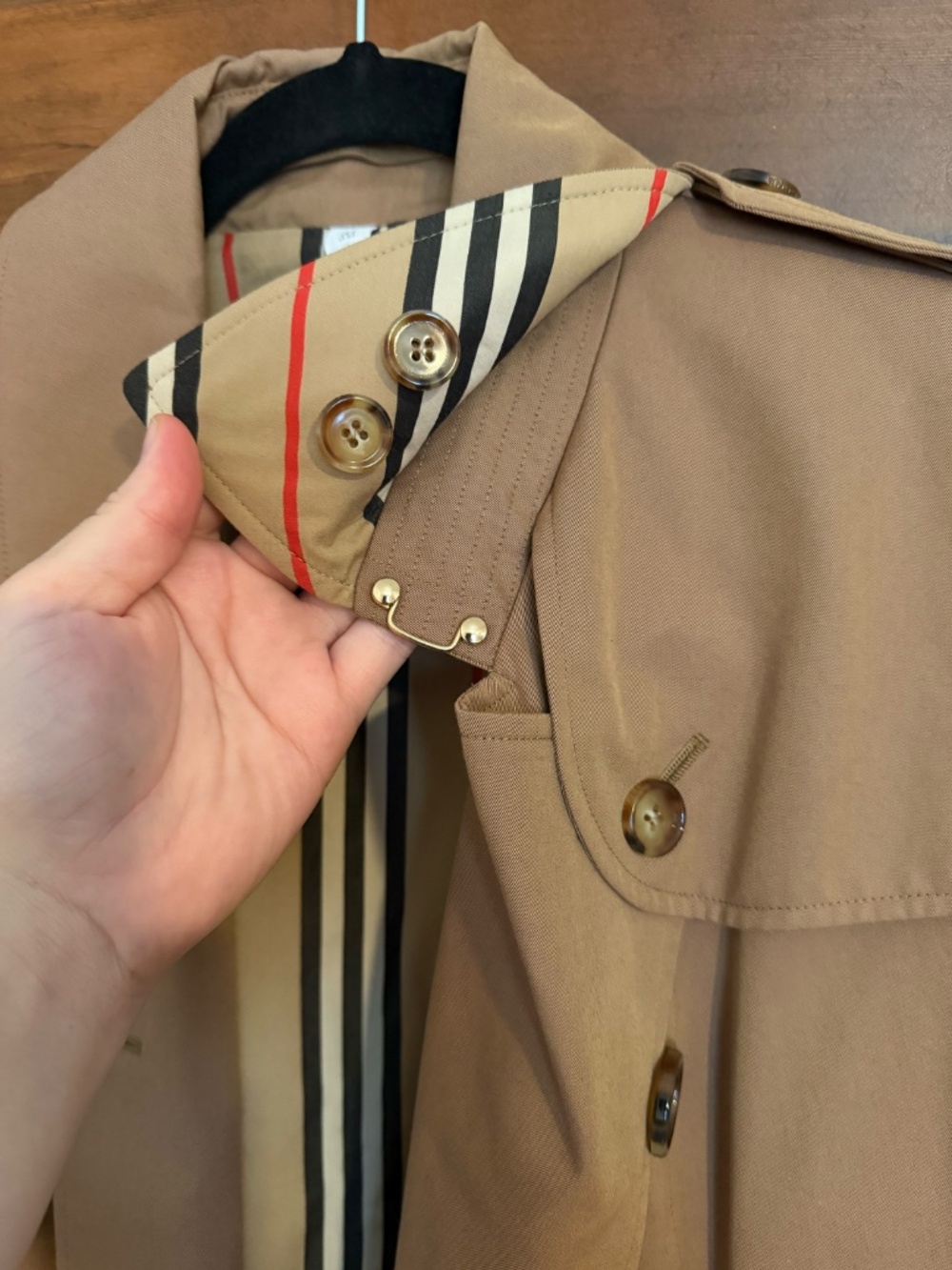 Burberry Trench coat Dark Honey Color White Label Striped Lining Size US 6 UK 8 - Picture 7 of 7